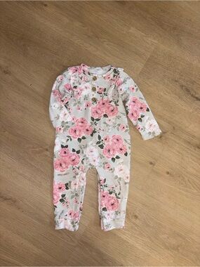 Calvin Klein Floral Pink and Gray Baby Romper